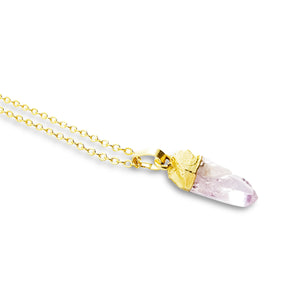 Small Amethyst Crystal Necklace - Gold