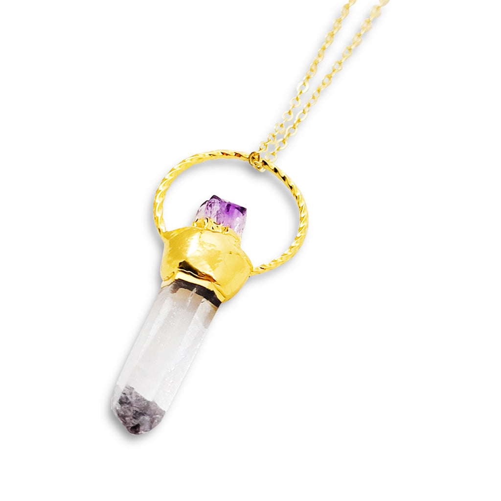 Clear Crystal Point with Amethyst Necklace