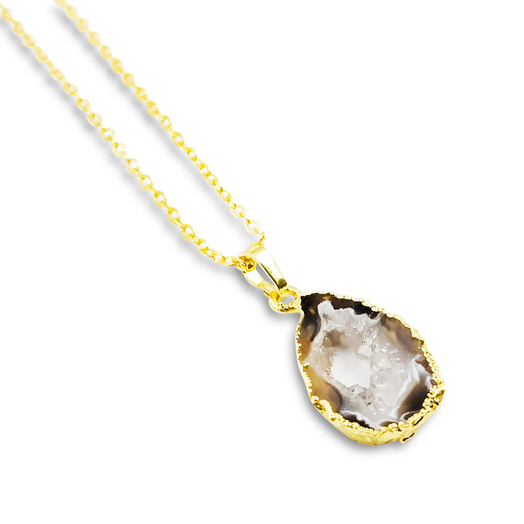 Brown Agate Stone Necklace - Gold