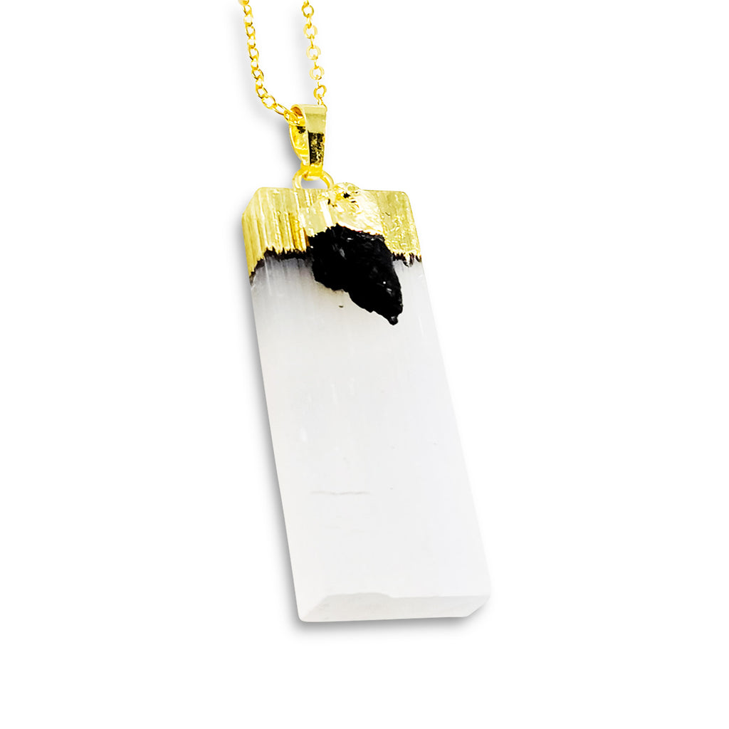 Selenite with Tourmaline Necklace - Gold