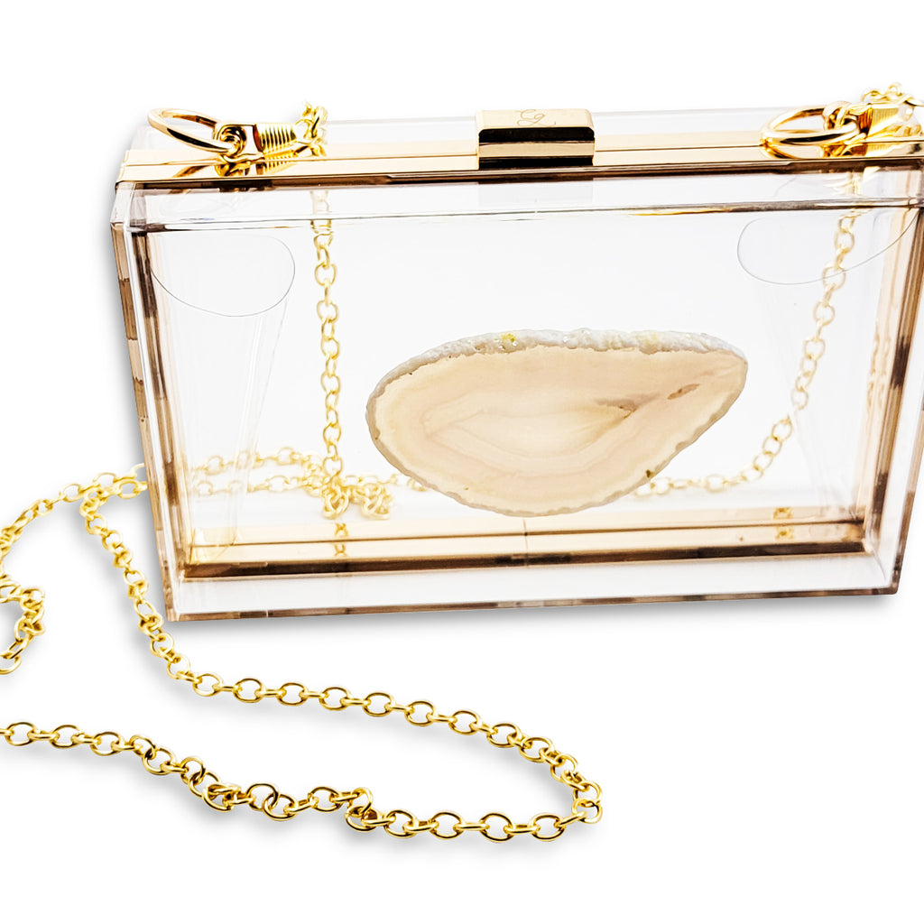 Agate Slice Clutch with optional chain - Clear