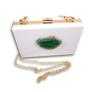 Agate Slice Clutch with optional chain - White
