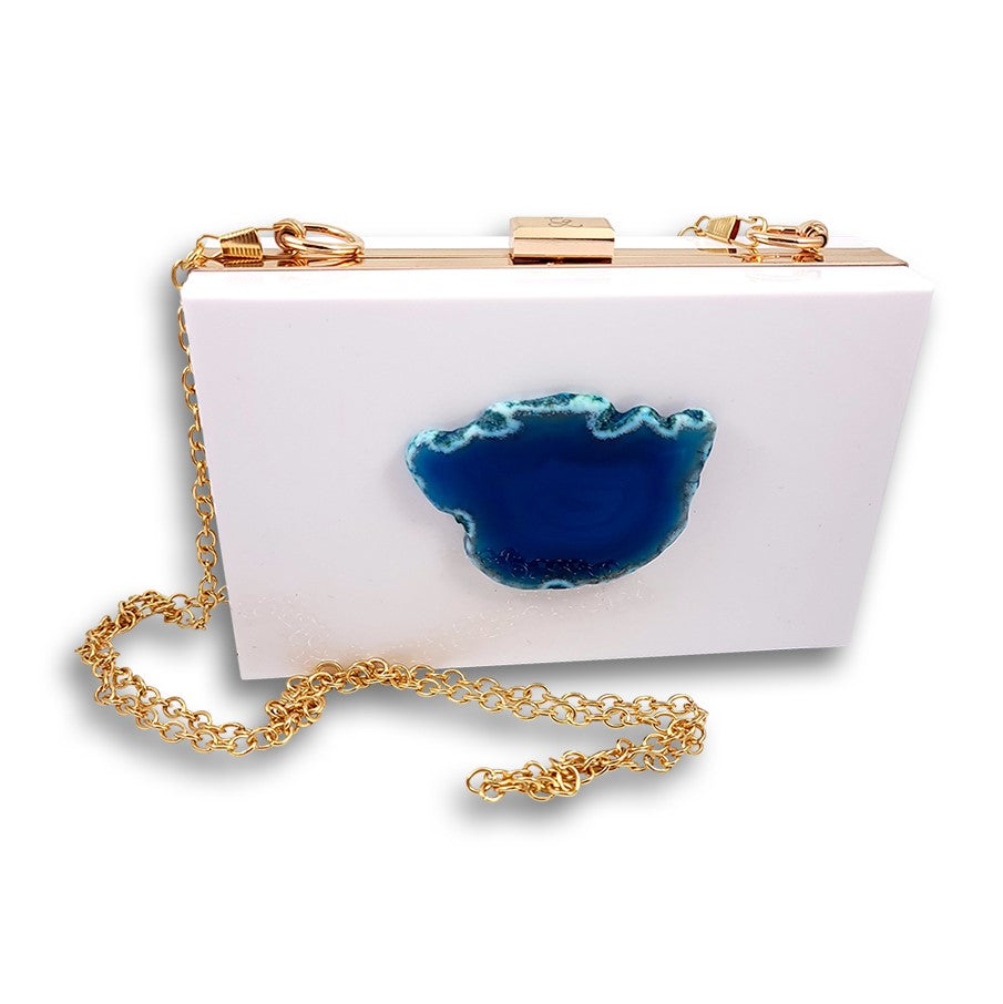 Agate Slice Clutch with optional chain - White