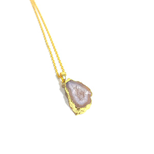 Natural Agate Slice Necklace - Gold