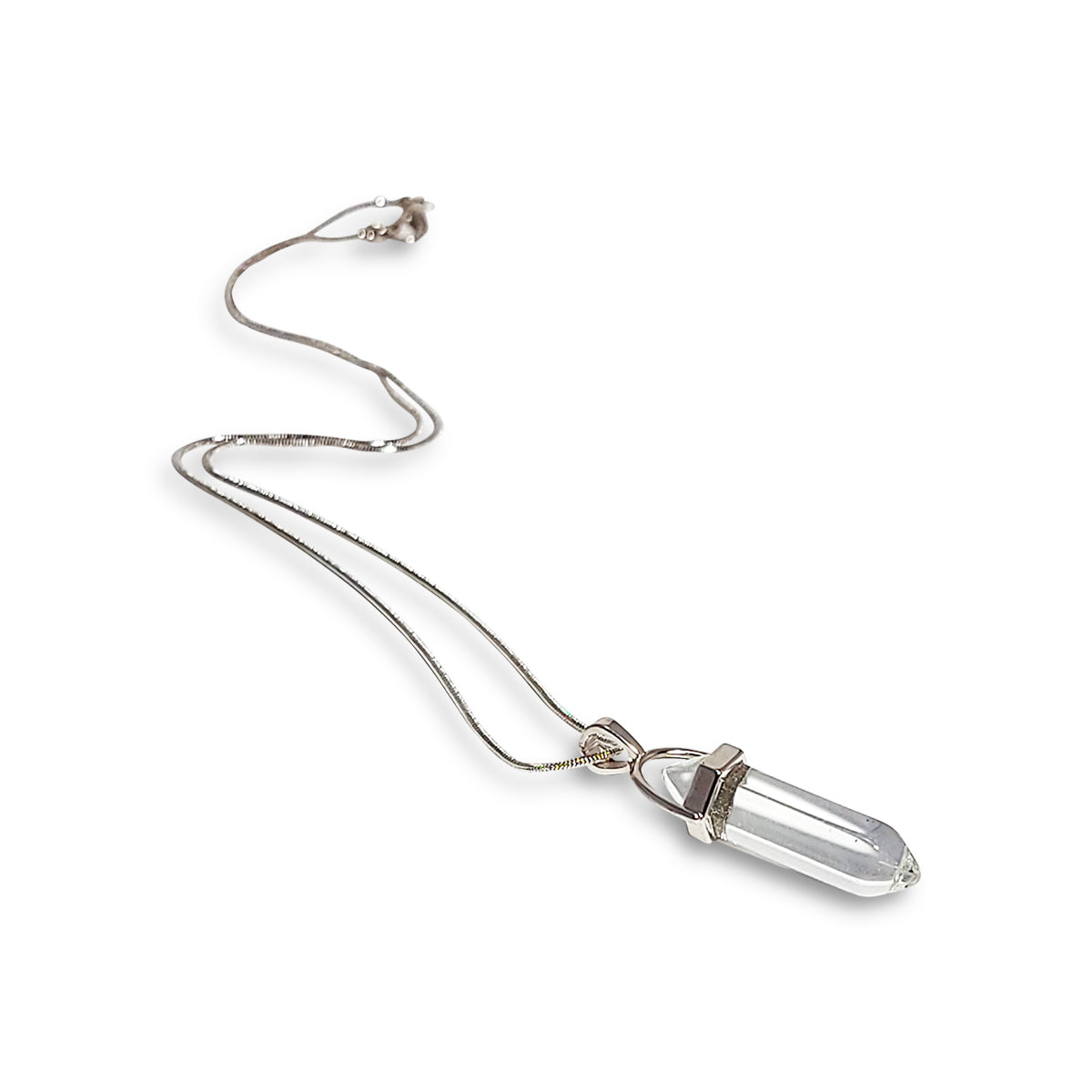Crystal Point Pillar Necklace - Silver