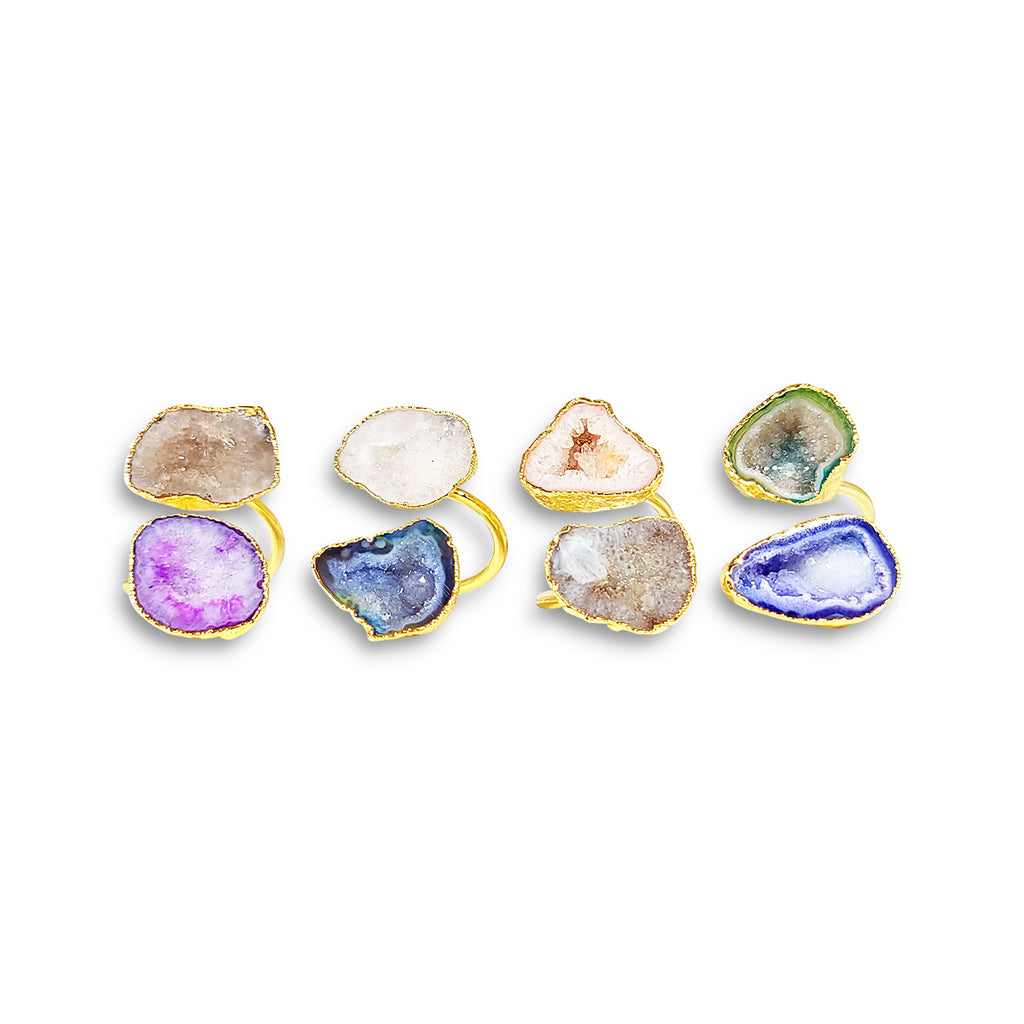 Double Agate Geode Ring - Gold