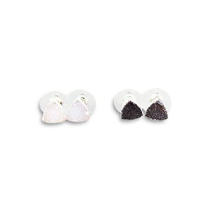 Druzy Triangle Stud Earrings - Silver