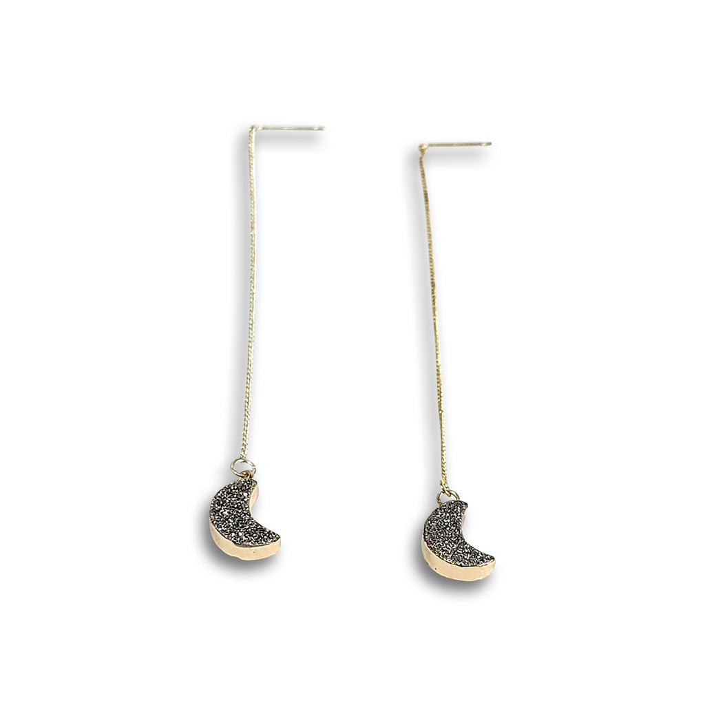 Druzy Moon Dangle Earrings