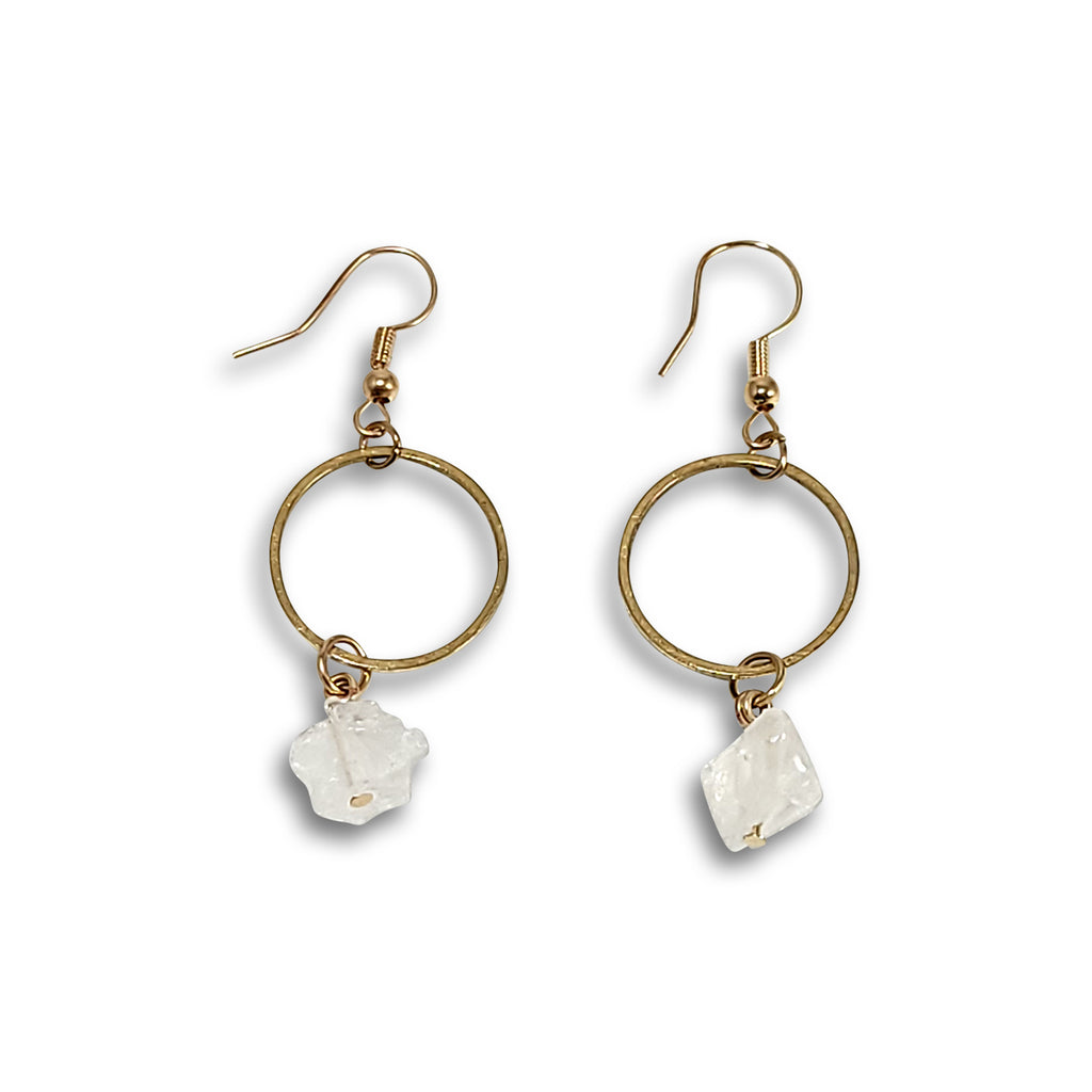 Clear Quartz Gold Dangle Earrings
