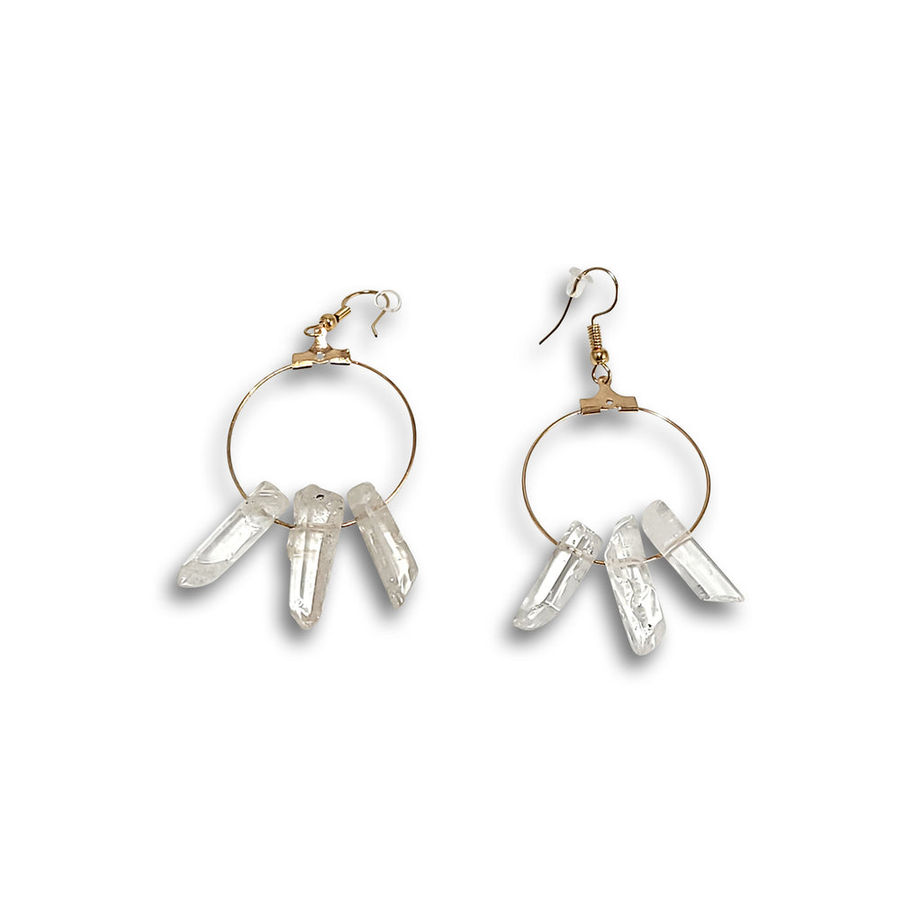 Triple Crystal Dangle Earrings - Gold