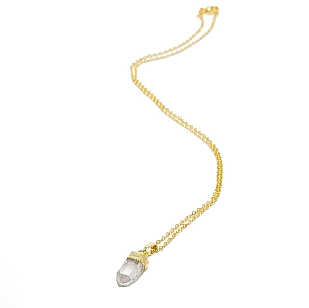 Small Clear Quartz Stone Necklace - Gold