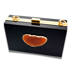 Agate Slice Clutch with optional chain- Black